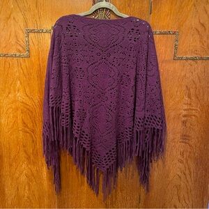 Purple Acrylic Knitted Poncho with Fringe